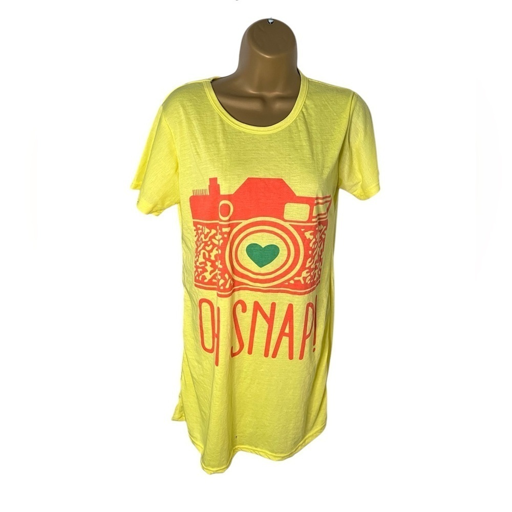 Sindrella “Oh Snap” Graphic Shirt Dress Yellow S